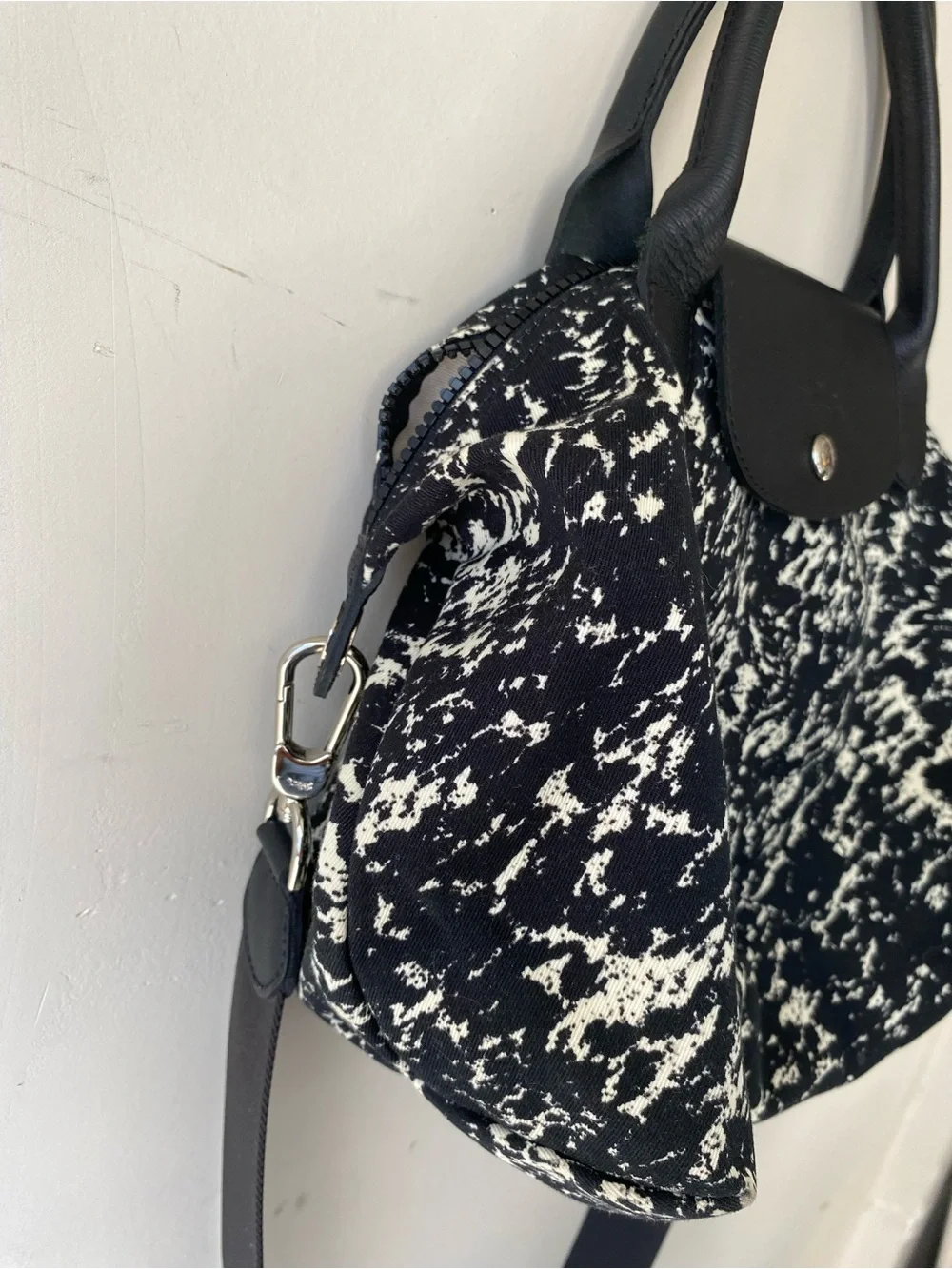 Longchamp Le Pliage Appaloosa Black White Coated Canvas Crossbody Bag Small